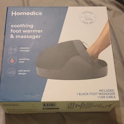 HoMedics Heated Vibrating Plush Foot Warmer Massager, Black, USB Powered