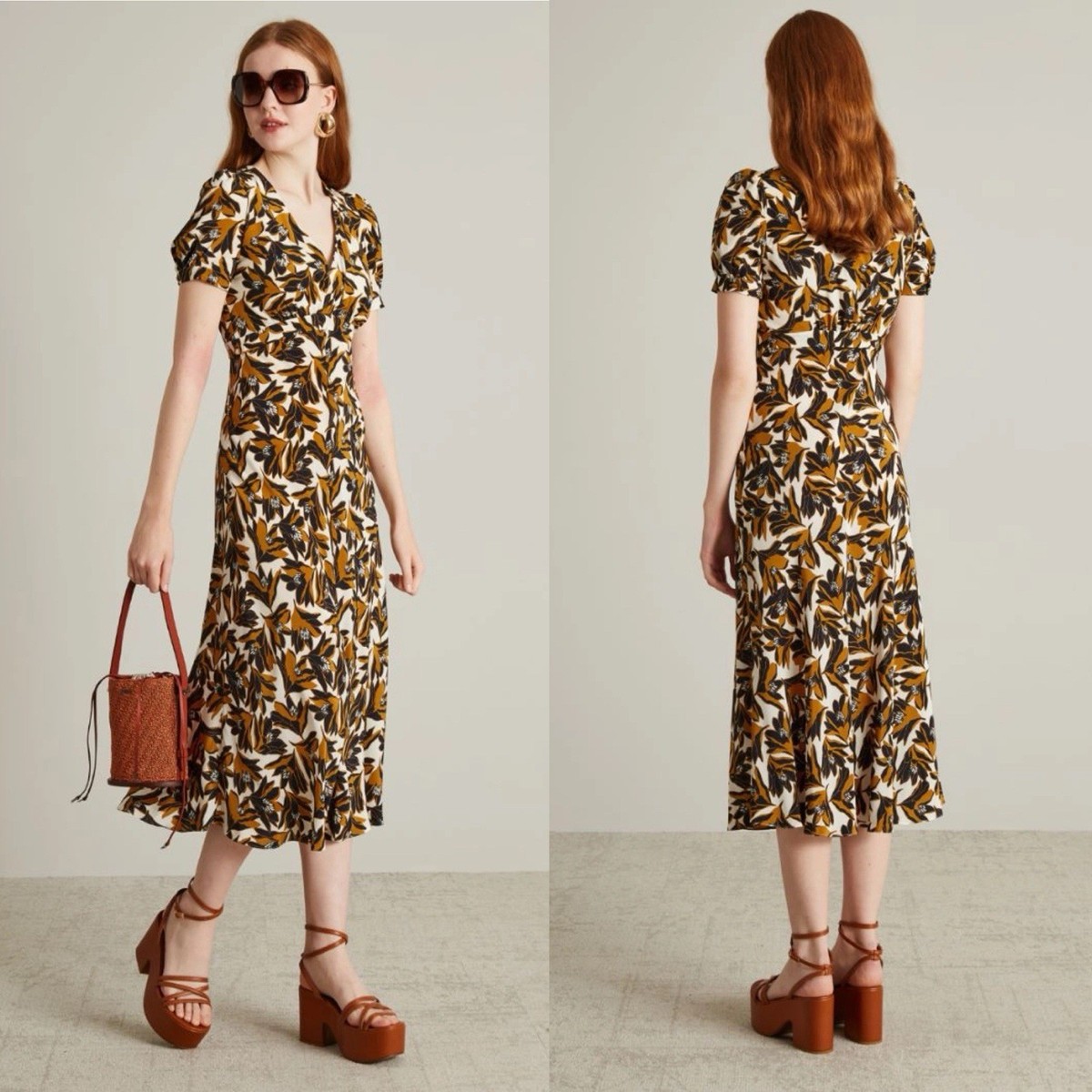 NWT WEEKEND MAX MARA Silk Affine Allover Floral Printed Midi Dress