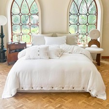 100 Organic Linen Duvet Cover Set White Soft Boho Farmhouse Style Cover Set.