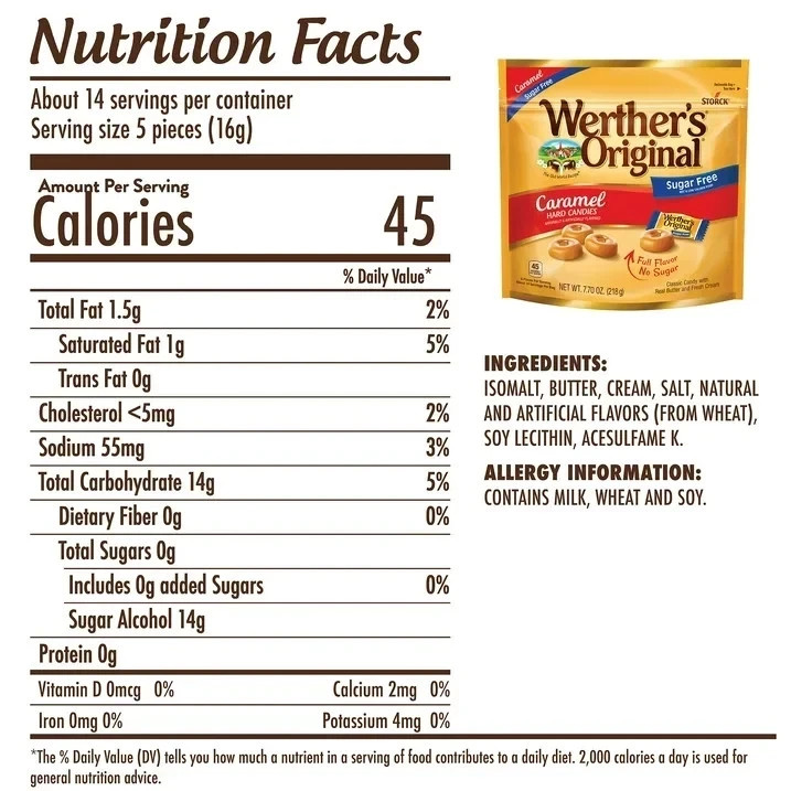 Werthers Original Hard Sugar Free Caramel Coffee,Caramel Candy 7.7Oz, Pack Of 2.