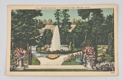#ad #ad Geyser Fountain Natatorium Park Spokane WA Vintage Linen Postcard Posted 1940s $1.99