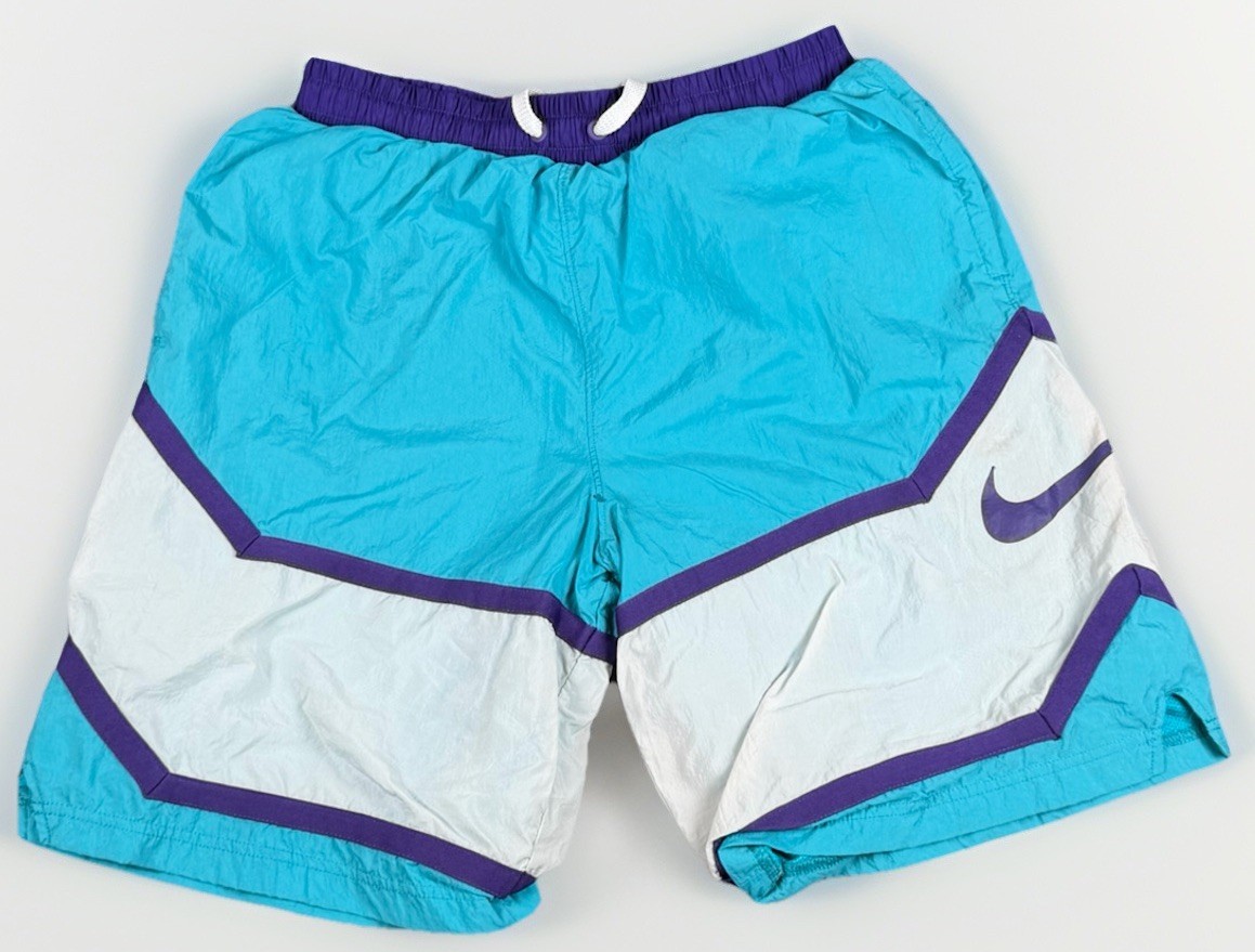 Vintage Nike Swim Trunks Mens M Teal Purple White 90s Colorblock Nylon