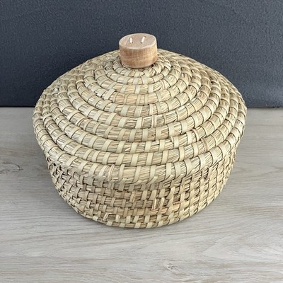 Handwoven Kaisa Grass Basket Lidded Round Bread Warmer 33'' Diameter-No Stone