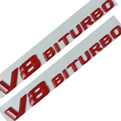 2x RED V8 BITURBO Logo Emblem Side Fender Trunk Nameplate Badge Sticker USA
