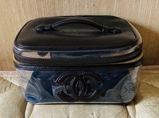 Chanel Clear Black Vinyl Vanity Bag Makeup Pouch Handbag Coco Mark Used