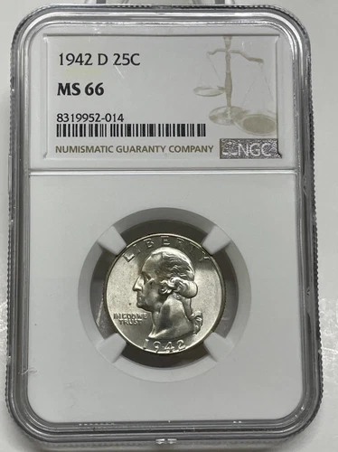 1942-D  Washington Silver Quarter 25c NGC MS66