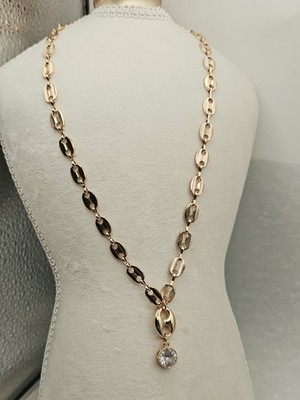 Melania Clara Alexa Rae Necklace Puffed Mariner Link Mag Latch Gold Crystal 18''