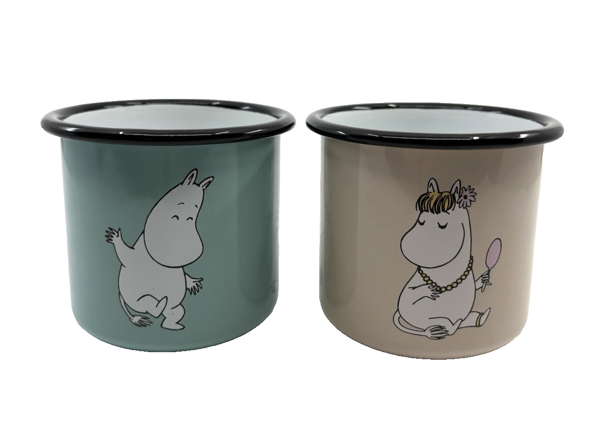 Set of 2 Muurla Moomin Enamel Metal Mug Cup Blue Moomintroll Pink
