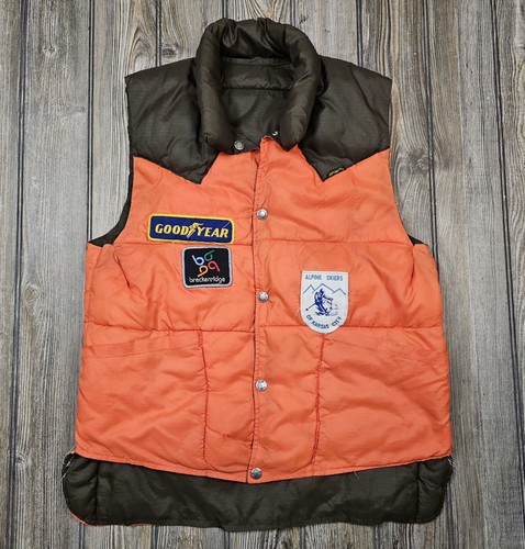 Vintage Black Sheep Vest 70s Distressed Patches Mens Sz Small Quilted