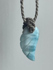 Dominican Larimar Feather Macrame Necklace, Healing Power, Peace  Love