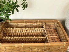 Vintage Wicker Rattan Flatware Utensil Drawer Tray Basket / Boho Kitchen