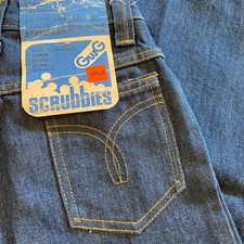 Deadstock 1970s Vintage GWG SCRUBBIES Kids Denim Flares Retro Dark Wash Jeans