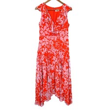 ElizaJ Floral Midi Dress Size 8 Ruffle Asymmetric Tropical Resort Garden Party