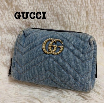 GUCCI GG Marmont Denim Pouch Blue Authentic 11