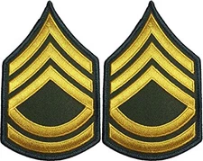 Army Sergeant First Class E-7 Rank Gold On Green Chevron Patches Pair - Female