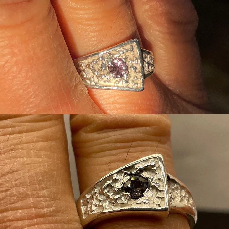 ANILLO DE PLATA ESTERLINA .145 CT CAMBIO DE COLOR AZUL - ZAFIRO ROJO .925 PARA HOMBRE TALLA 9 7GR Foto 2 de 4