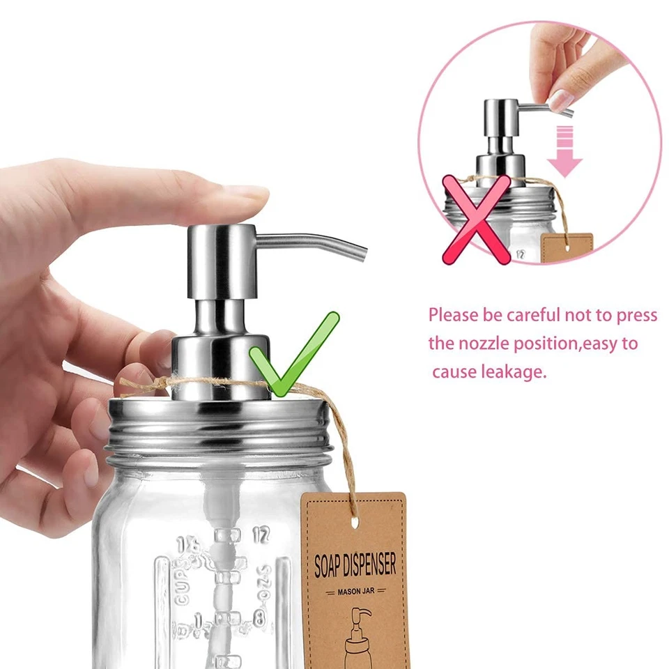 Mason Jar Soap Dispensers - Rustproof Stainless Steel Lid &Pump, Refillable Wash - Image 3 of 4