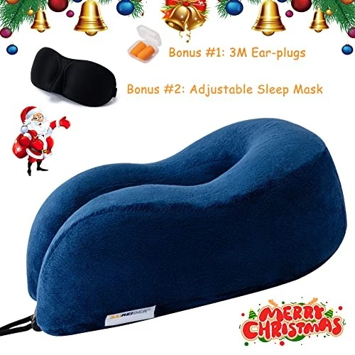 Memory Foam Travel Pillow for Airplanes in Navy Blue Stops Head Bobbing Memory Foam Travel Pillow for Airplanes in Navy Blue Stops Head Bobbing