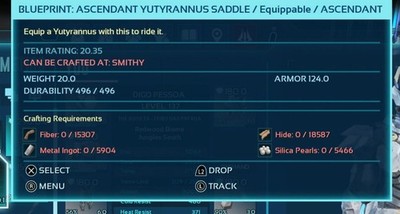 BLUEPRINT BP YUTYRANNUS SADDLE ASCENDENT LVL 124. ARK  ASCENDED PVE  PC/XBOX/PS5