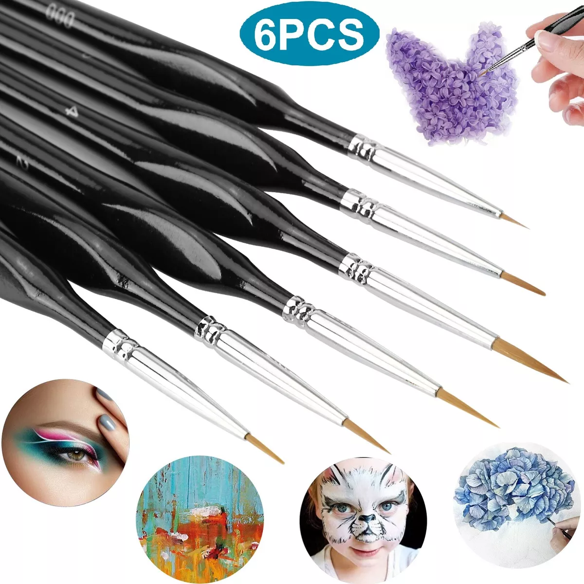 6PCS Small Paint Miniature Brushes Fine Tip Paintbrush Set for