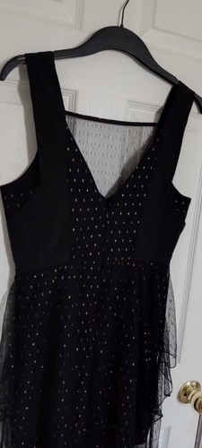NWT BCBG BLACK WITH GOLD DETAILED RUFFLE TULLE MAXI DRESS SIZE S - Picture 5 of 9