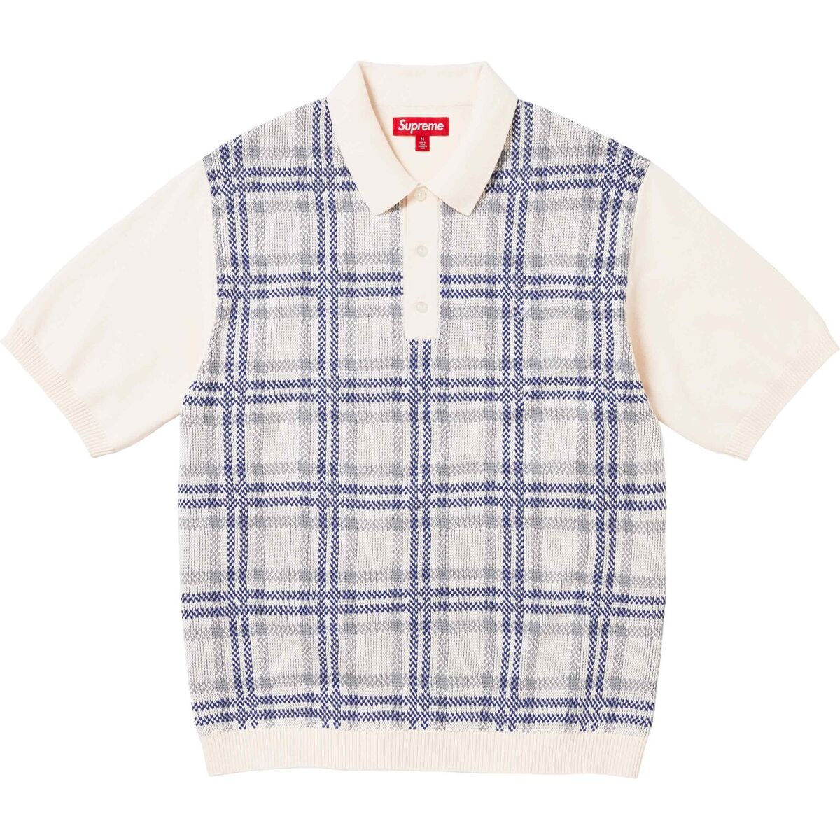 Supreme SS24 Plaid Knit S/S Polo Top Cream White Natural Supreme SS24 Plaid Knit S/S Polo Top Cream White Natural
