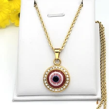 Stainless Steel Gold Plated Red Evil Eye Pendant - Talisman Protection