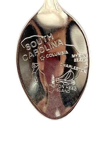 Myrtle Beach SC Souvenir Spoon With Palm Tree Charm & South Carolina Map Detail - Picture 3 of 4