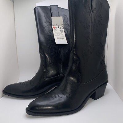 Pull & Bear Womens Black Cowboy Knee High Boots US SIZE 8