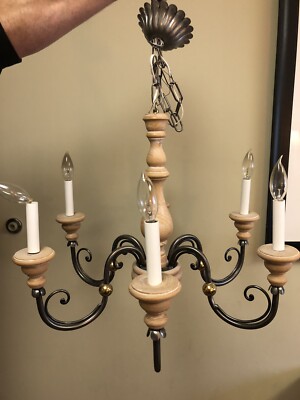 Underwriters Laboratories Metal& Wood 6 Arm Chandelier Rustic Farmhouse 24  Wide