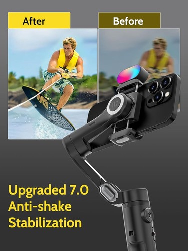 3-Axis Smartphone Gimbal Stabilizer AI Tracking, RGB Light Handheld, Tripod, Bag - Picture 2 of 11