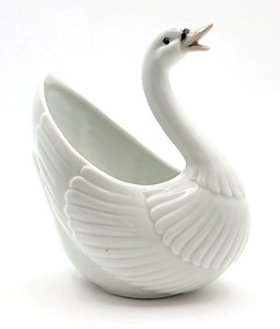 Vtg Norcrest Fine White Porcelain SWAN PLANTER Trinket Dish/Succulent Open Mouth