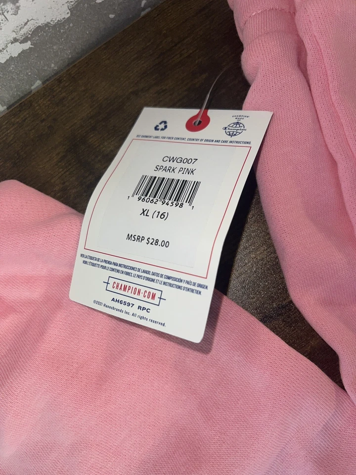 ¡NUEVO CON ETIQUETAS! Pantalones de chándal Champion rosa chispa con logotipo talla XL 16 - súper lindos Foto 2 de 4