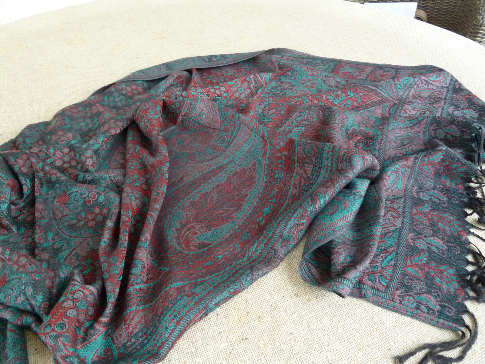 Dunkelblau Groß Damen Schal Tuch Umschlagtuch Mit Paisley Und Blumen, Mit Fransen, Hochwertige Stola 115cm X 115cm