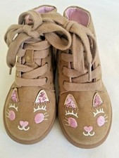 B C Footwear Brown Side Zip Booties w/ Pink Cat Face Size Toddler Girl's 7