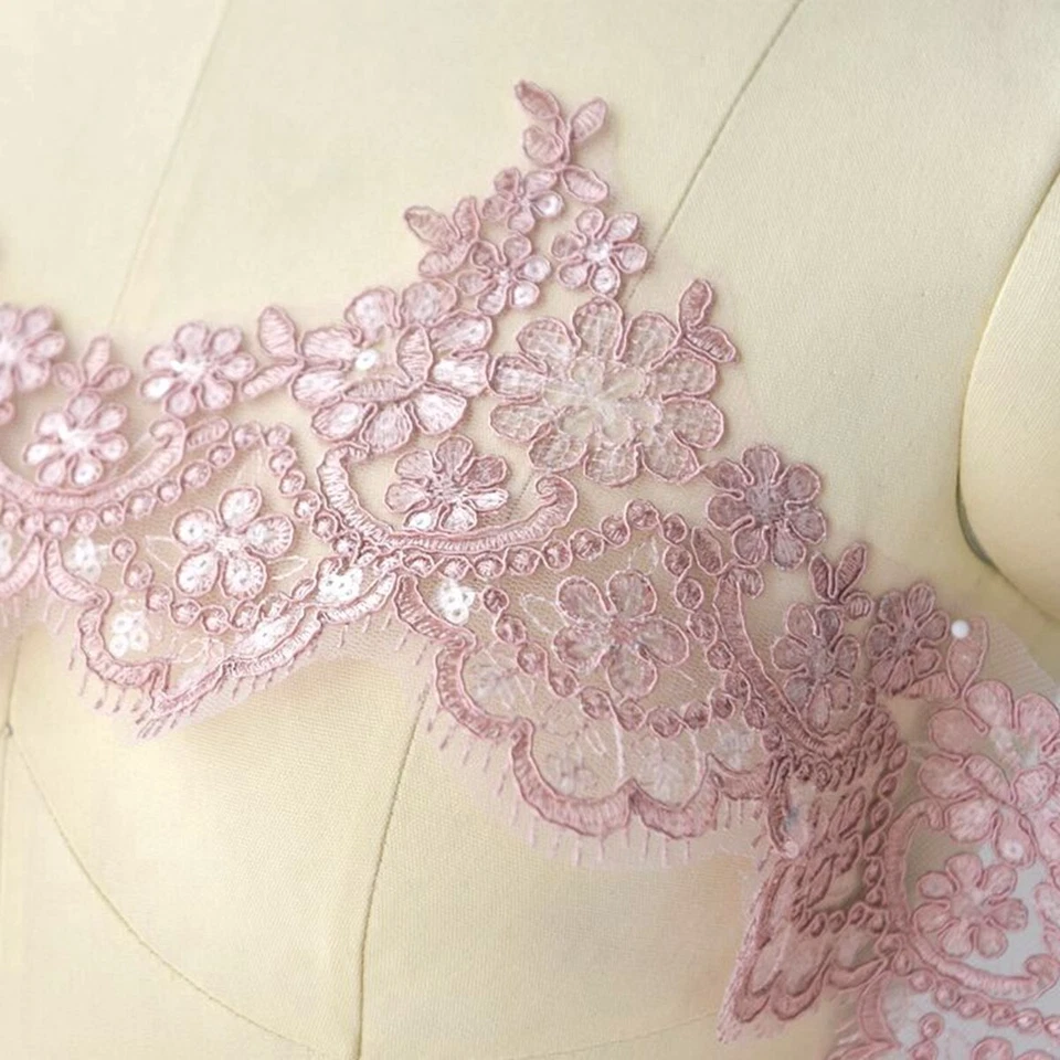 15CM*1 Yard Delicate Eyelash Embroidered Flower Sequin Lace trim Wedding/sewing - Image 3 of 4