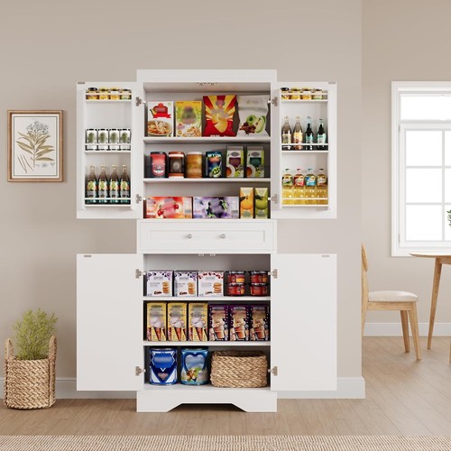 72" Tall Kitchen Pantry Storage Cabinet with 4 Doors and 1 Drawer Freestanding