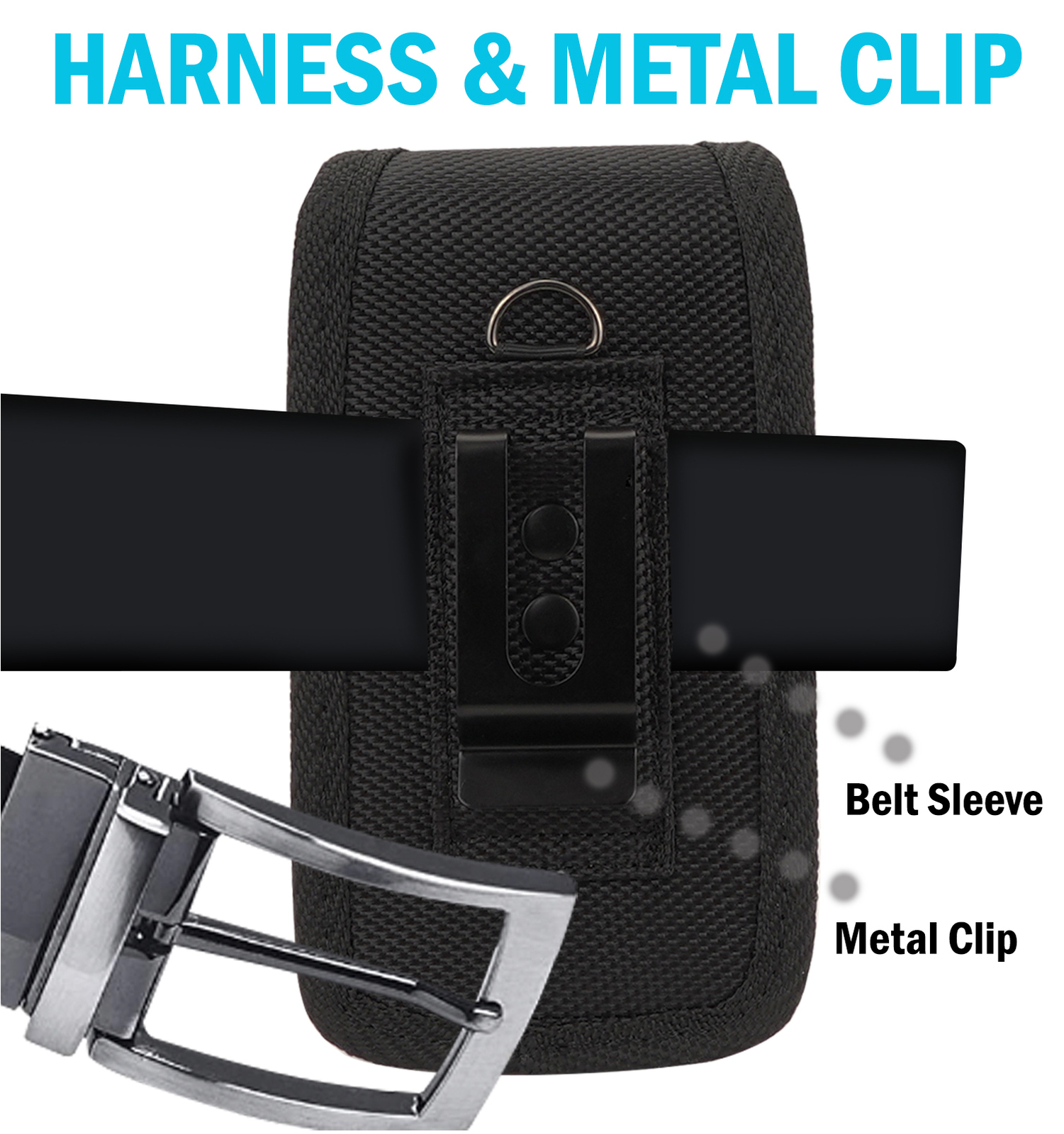 Étui Ceinture Toile Noire Avec Clip Pour CAT S22 Flip Et Sonim XP3+ 4G - Fermeture Magnétique