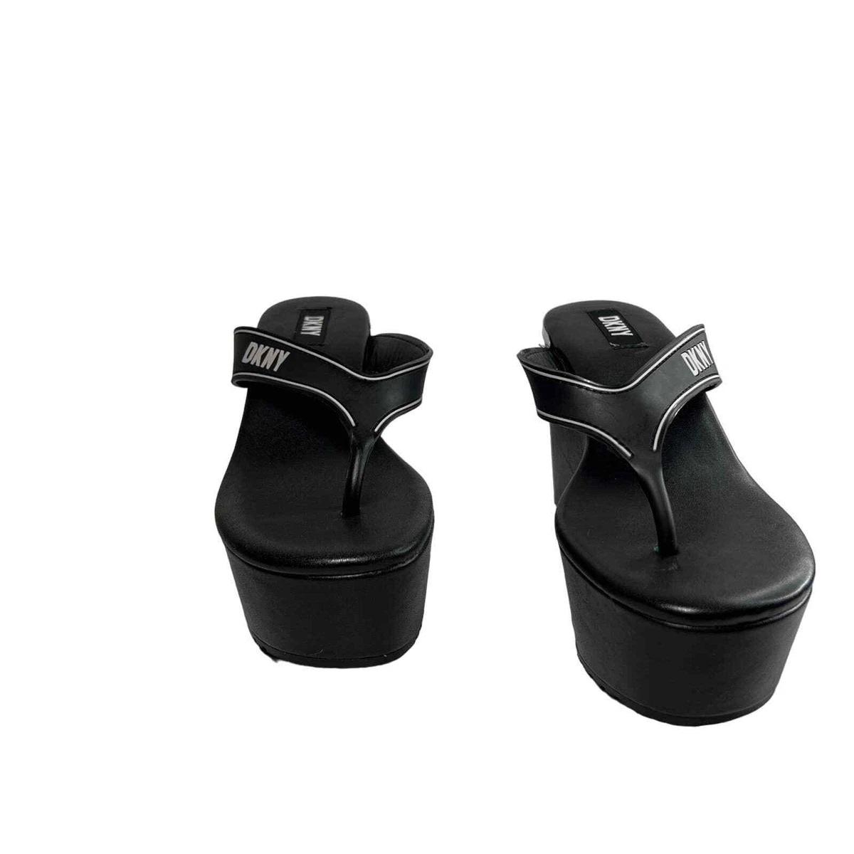 DKNY Trina Black Wedge Toe Post Sandals Sz 7.5 M eBay