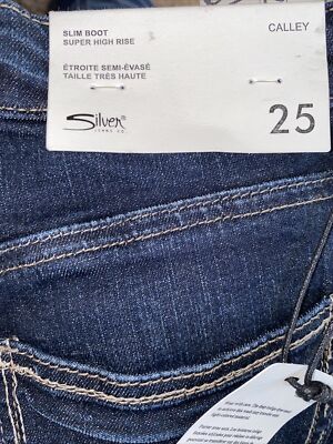 Silver Size 25 NWT Calley Super High Rise Slim Boot Jeans Dark Blue
