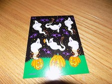 VINTAGE AMSCAN 1 SHEET 13 STICKERS JACK-O-LANTERNS PUMPKINS GHOSTS Bats