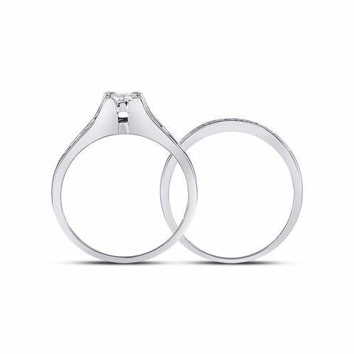 10 Karat Weißgold Prinzessin Diamant Braut Verlobung Ehering Band Set 1/2 Kttw - Bild 4 von 4