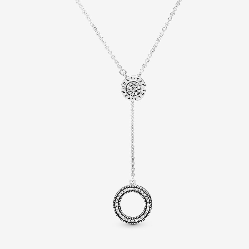 New Authentic PANDORA Signature Logo Pave Circle Y-Necklace New Authentic PANDORA Signature Logo Pave Circle Y-Necklace