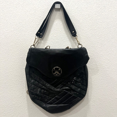 ELLIOTT LUCCA WOMENS LARGE BLACK PLEATED BACKPACK SHOULDER BAG BOHO MOBWIFE