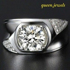 Round Cut 3CT Lab Created Diamond Men's Engagement Ring 14K White Gold Finish