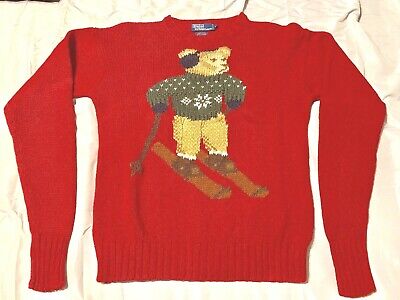 *LIMITED* POLO Ralph Lauren Red Big Ski Bear Hand Knit Sweater Medium  Vintage | eBay