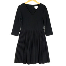 Ganni Anthropologie Fulton Textured Pleated Mini Dress Size S Black Long Sleeve