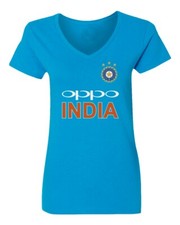 Cricket India Jersey Style Cricket New Oppo Fans Supporter Womens Vneck T-shirt
