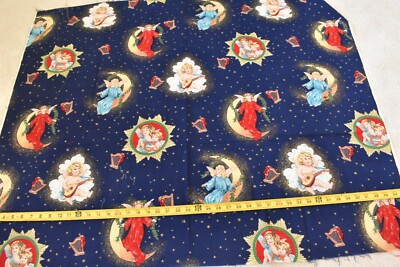By 1/2 Yd, Christmas Cherubs, Metallic-Gold on Navy Cotton/Concord/Kessler,P3354