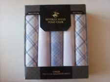 Beverly Hills Polo Club Handkerchiefs Mens 5 Solid Check Premium Cotton Blue New